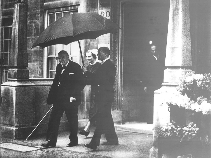 Winston Churchill leaving The London Clinic