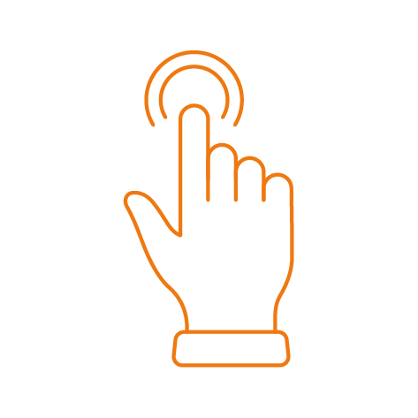 orange graphic, hand pressing button