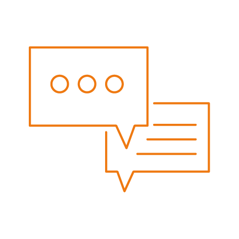 orange graphic showing two speech bubbles to showcase a conversation