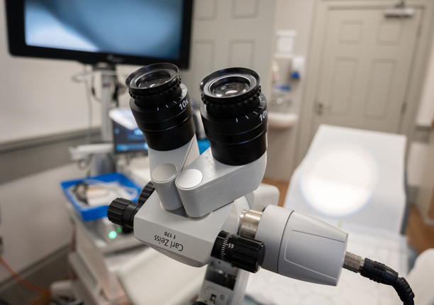 A close-up image of the colposcopy machine