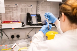 Clinician handles test tube