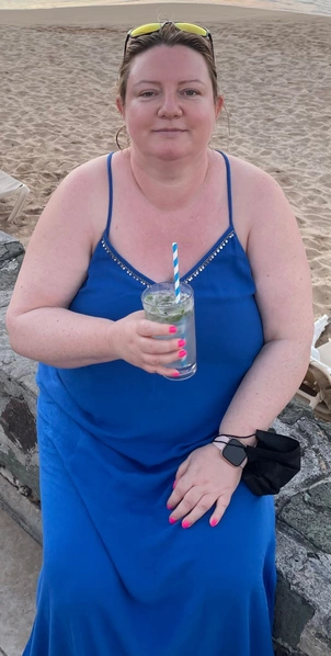 Chrissy on holiday two months before her gastric bypass treatment 