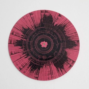 Spin art created by Dom on a repurposed record.