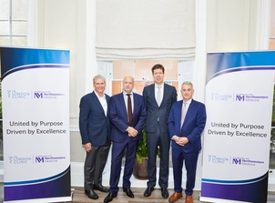 Al Russell, CEO of The London Clinic, stands with the Northwestern Medicine team, marking the announcement of their partnership to advance global healthcare, innovation, and patient care.