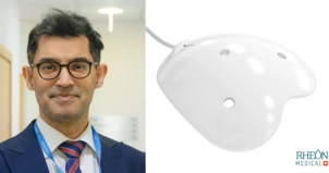 Dr Ahmed Faisal on the left, with eyeplate design on the right