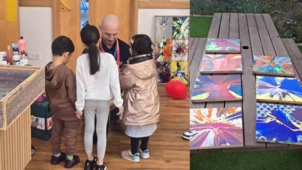 Children with our staff member Dom