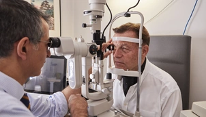 Image of a patient having their eyes checked by an optometrist at The London Clinic Eye Centre