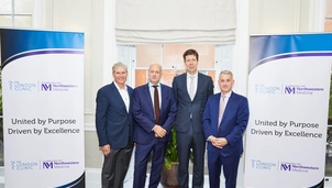 Al Russell, CEO of The London Clinic, stands with the Northwestern Medicine team, marking the announcement of their partnership to advance global healthcare, innovation, and patient care.
