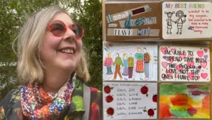Lynda and her postcards