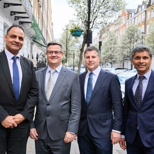A group photo of the Lung Centre team. From left to right: Mr David Lawrence, Dr Ricardo Jose, Dr Dionysis Papadatos-Pastos and Dr Hemal Ariyaratne.